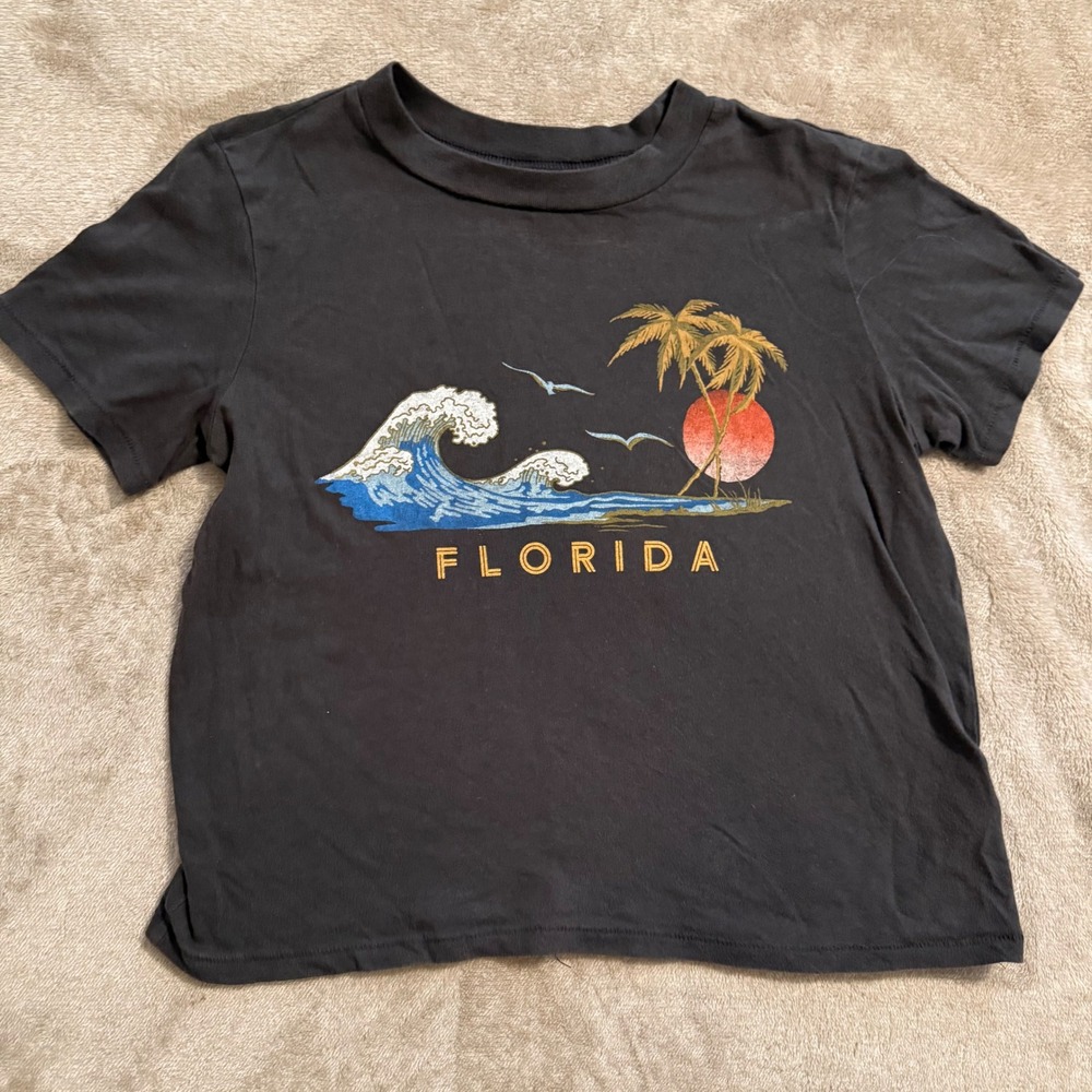 Billabong Florida Graphic T-Shirt Small Black Wave Palm Trees ABJZT00777